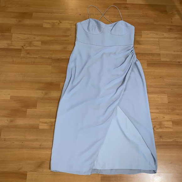 BHLDN Anthropologie Caron Light Blue Midi‎ Ruched Dress Size 16 Wedding Party - Picture 16 of 16